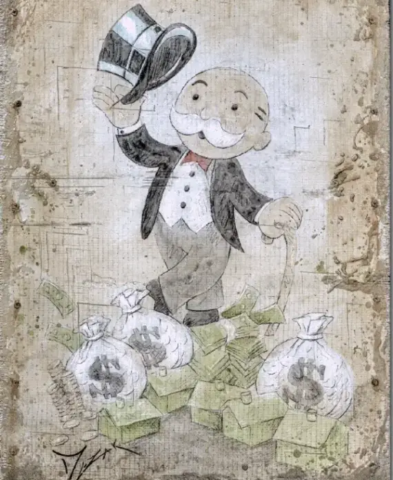 Trevor Mezak, TM Uncle Pennybags giclee on canvas 40 X 32