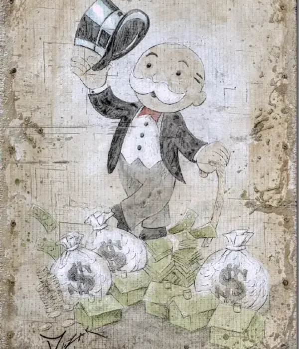 Trevor Mezak, TM Uncle Pennybags giclee on canvas 40 X 32